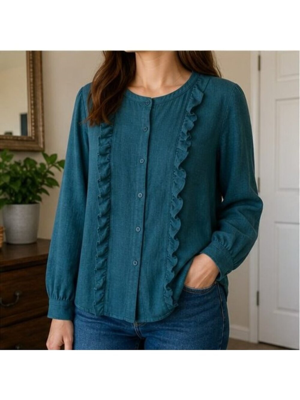 Teal Ruffle Blouse - Picture 2 of 6